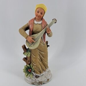 Vintage‎ Old-World Woman Musician Playing the Mandolin Porcelain Figurine 9 inch